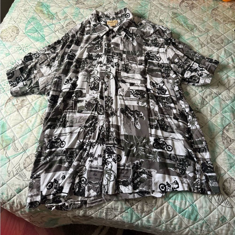 New Men’s Panama Jack Button Down Biker Pattern Shirt